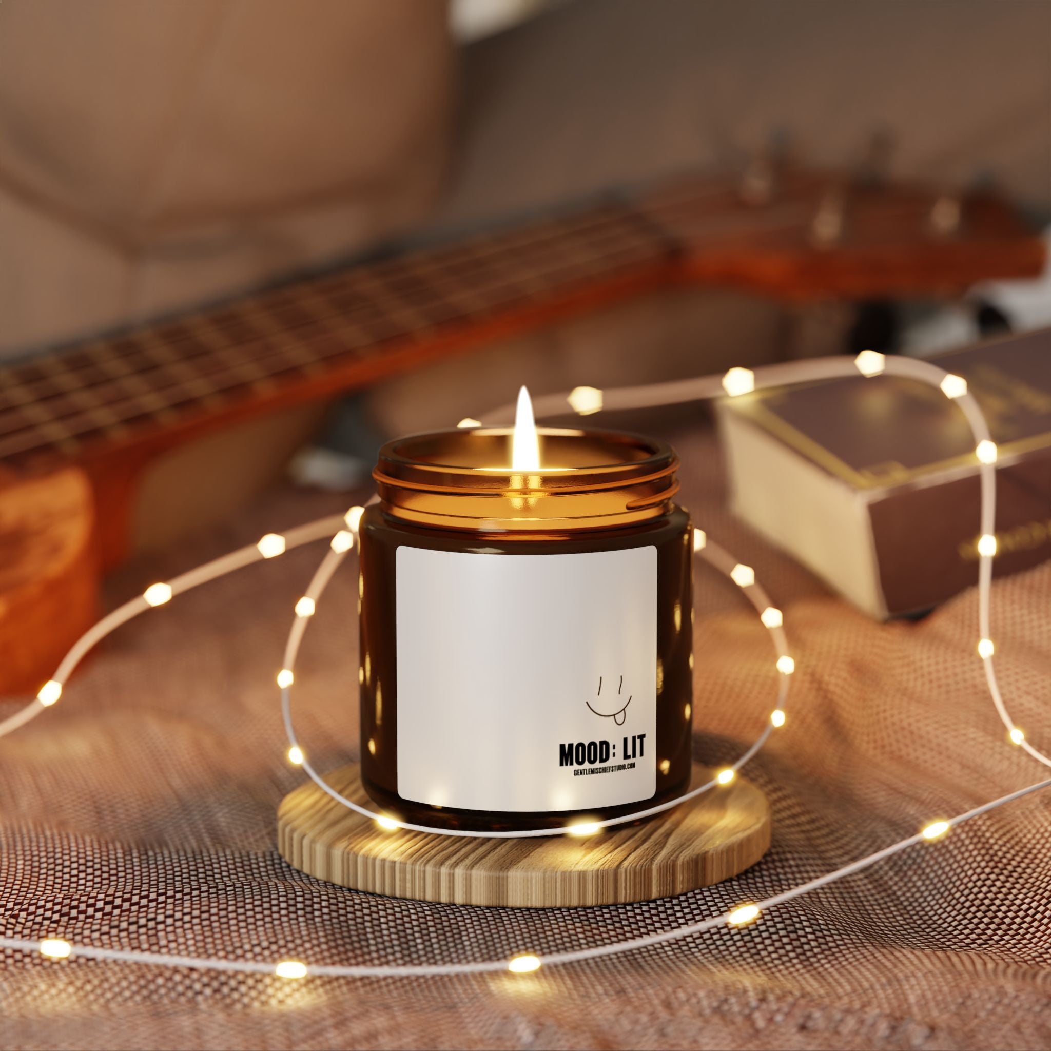 Hand-drawn Smiley Face Mood Lift Soy Candle — Amber Jar Scented Candle (Calming Aromas)