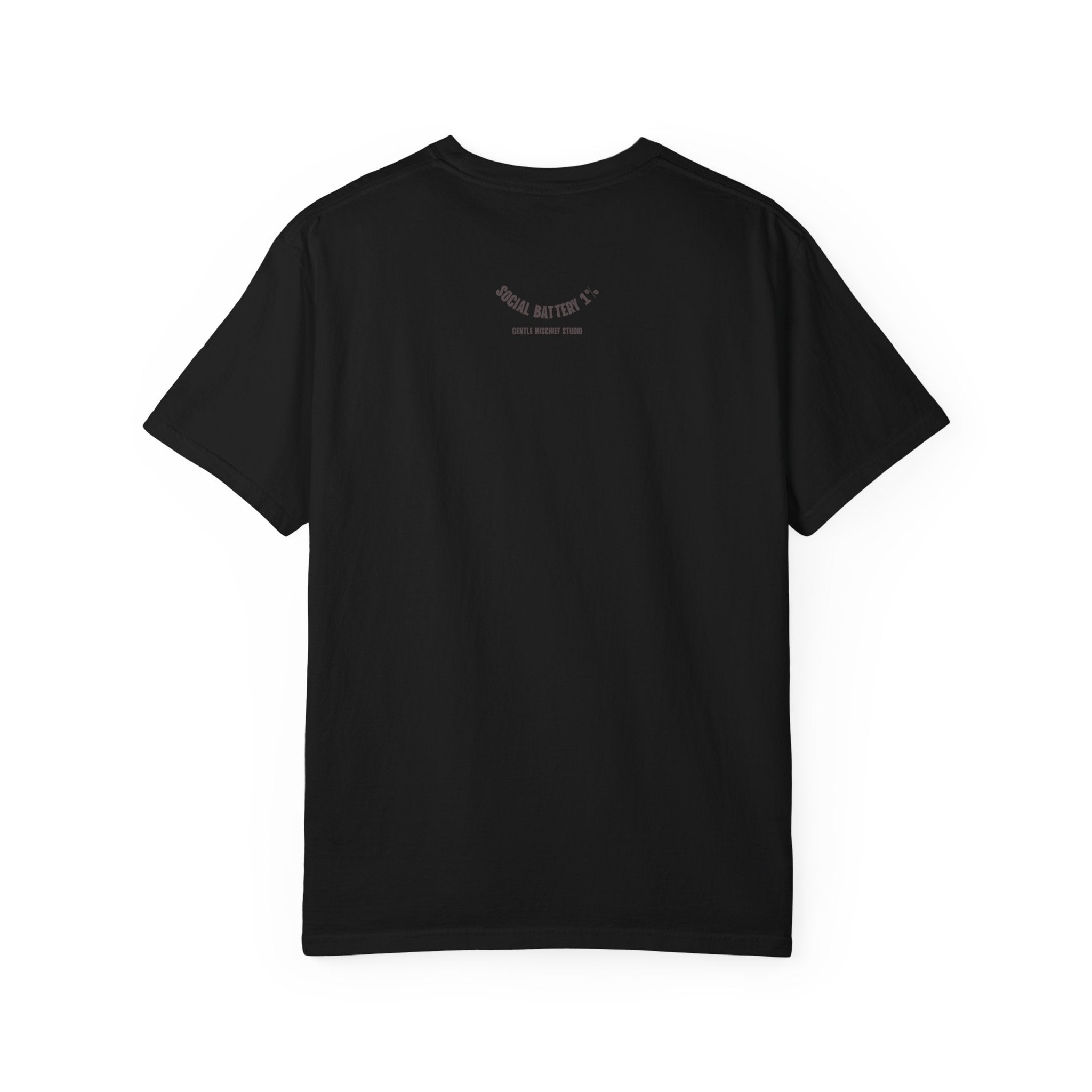 Hand-drawn Smiley Face Unisex Tee "SOCIAL BATTERY 1%"