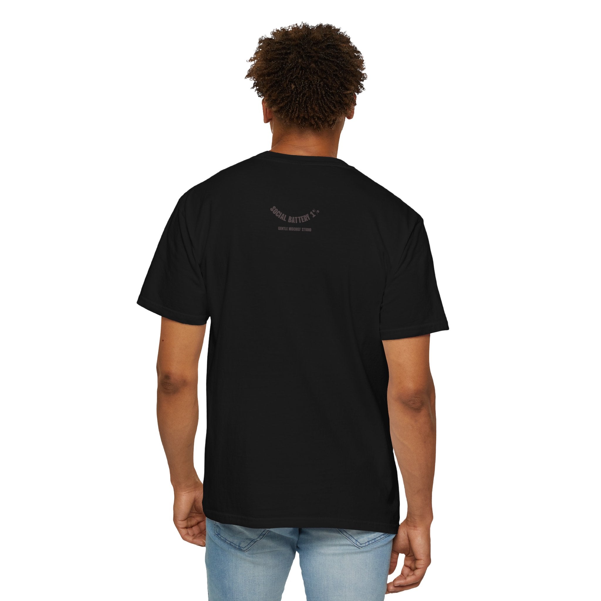 Hand-drawn Smiley Face Unisex Tee "SOCIAL BATTERY 1%"