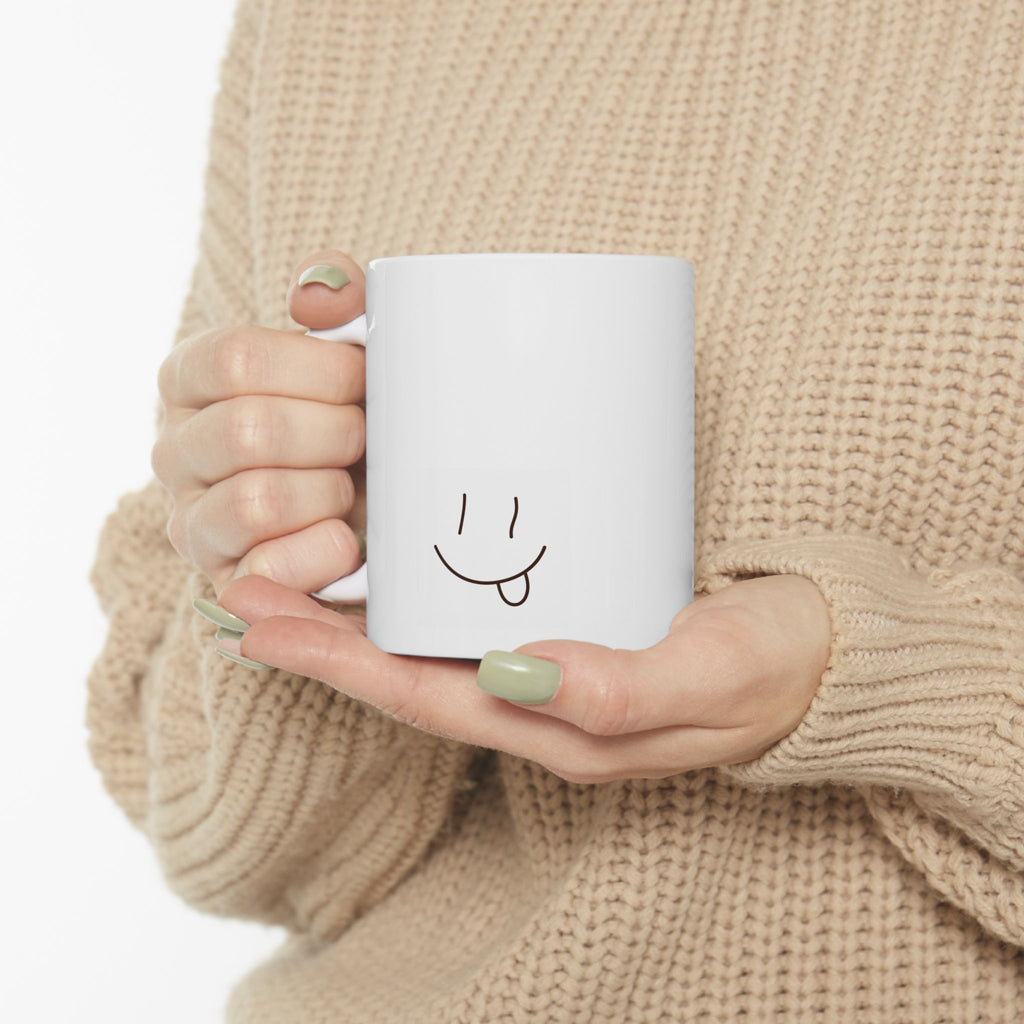 Hand-drawn Smiley Face Coffee Mug — "Sipping My Feelings" by Gentle Mischief Studio, Ceramic Mug (11oz)