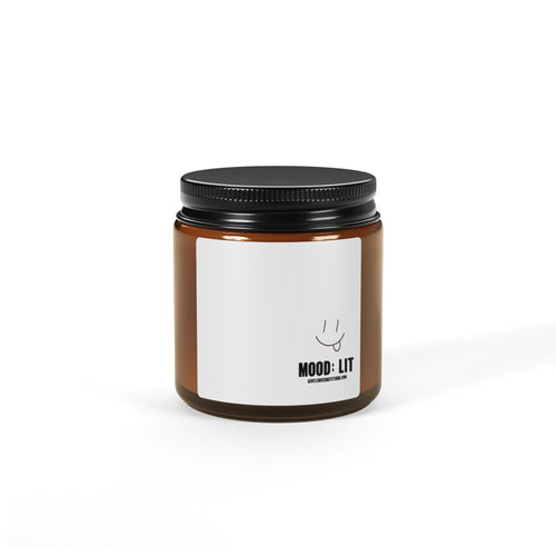 Hand-drawn Smiley Face Mood Lift Soy Candle — Amber Jar Scented Candle (Calming Aromas)