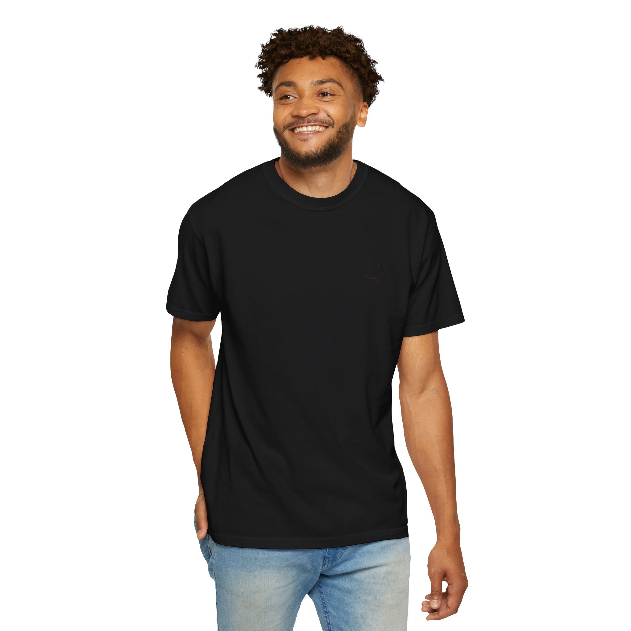Hand-drawn Smiley Face Unisex Tee "SOCIAL BATTERY 1%"