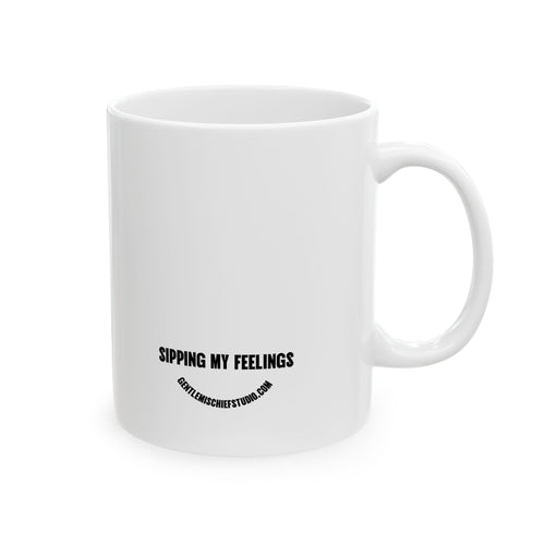 Hand-drawn Smiley Face Coffee Mug — "Sipping My Feelings" by Gentle Mischief Studio, Ceramic Mug (11oz)