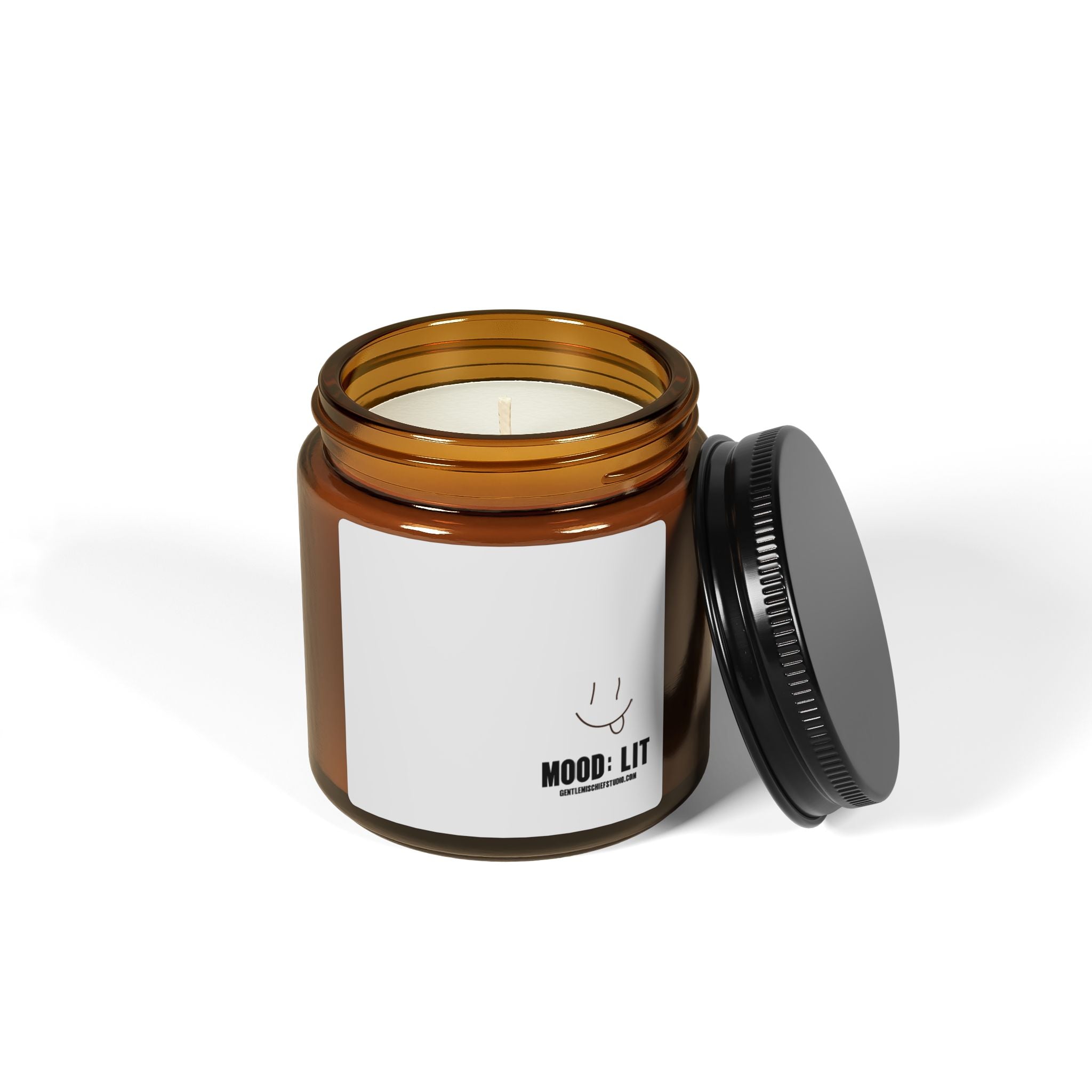 Hand-drawn Smiley Face Mood Lift Soy Candle — Amber Jar Scented Candle (Calming Aromas)
