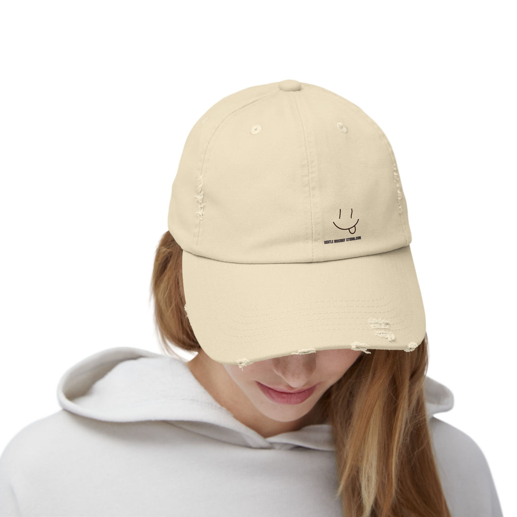 Distressed Hand-drawn Smiley Face Cap by Gentle Mischief Studio