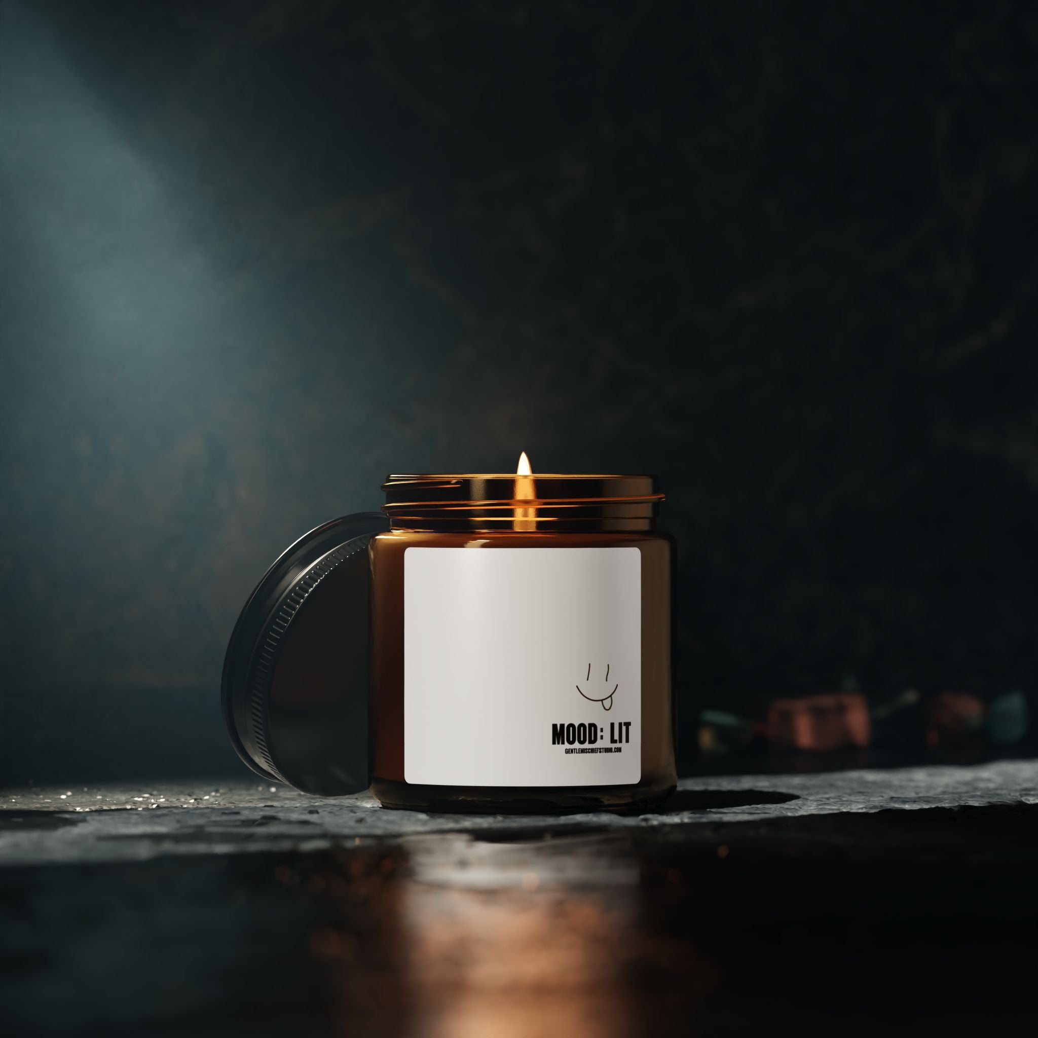 Hand-drawn Smiley Face Mood Lift Soy Candle — Amber Jar Scented Candle (Calming Aromas)