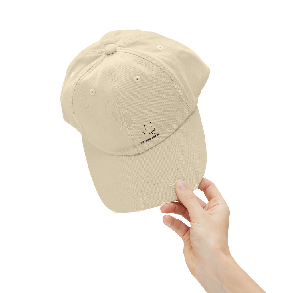 Distressed Hand-drawn Smiley Face Cap by Gentle Mischief Studio