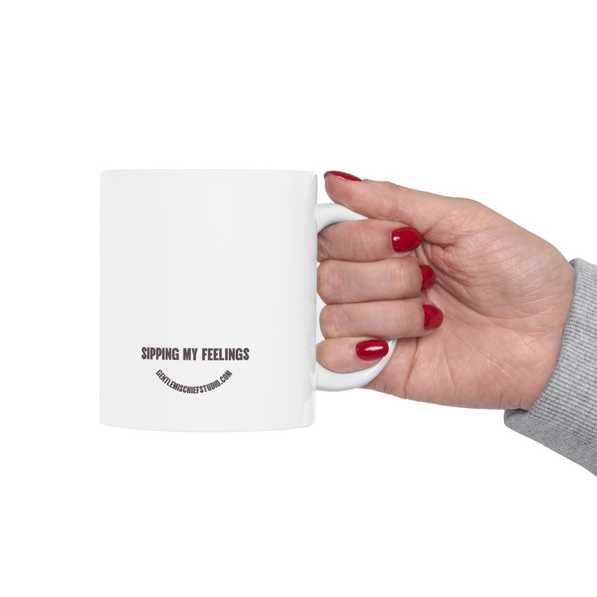 Hand-drawn Smiley Face Coffee Mug — "Sipping My Feelings" by Gentle Mischief Studio, Ceramic Mug (11oz)