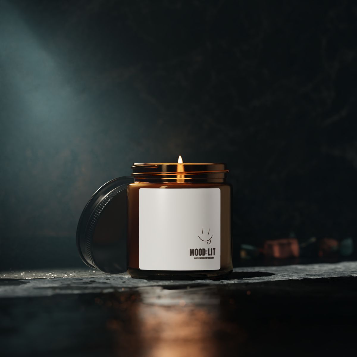 Hand-drawn Smiley Face Mood Lift Soy Candle — Amber Jar Scented Candle (Calming Aromas)