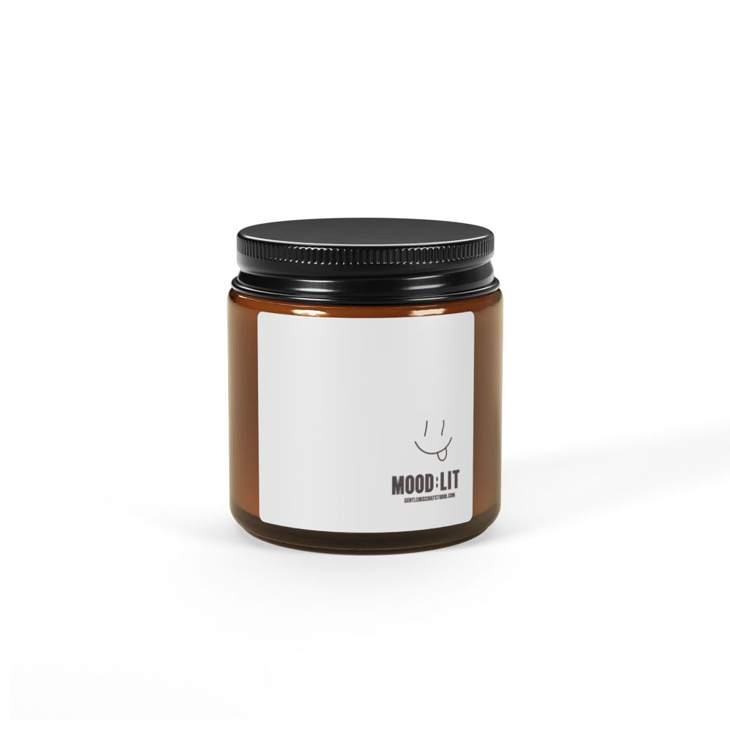Hand-drawn Smiley Face Mood Lift Soy Candle — Amber Jar Scented Candle (Calming Aromas)