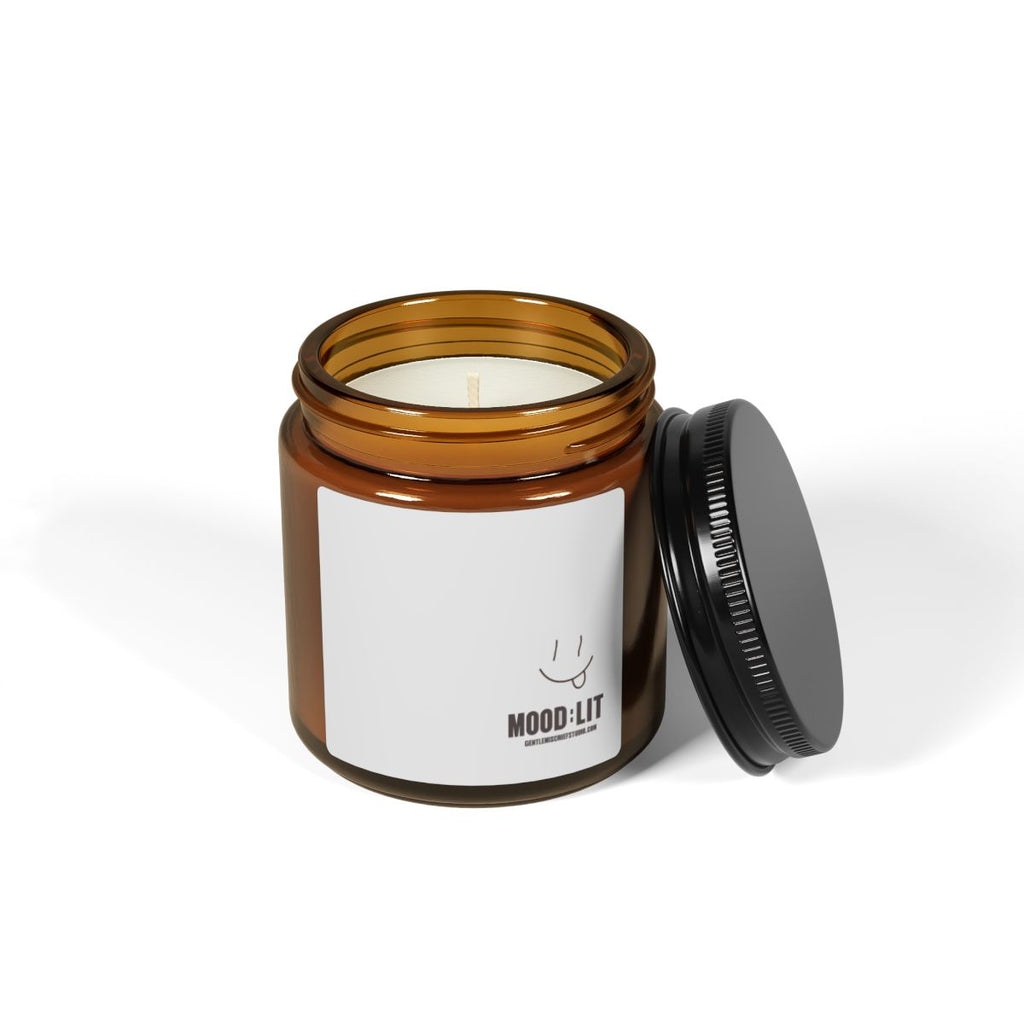 Hand-drawn Smiley Face Mood Lift Soy Candle — Amber Jar Scented Candle (Calming Aromas)