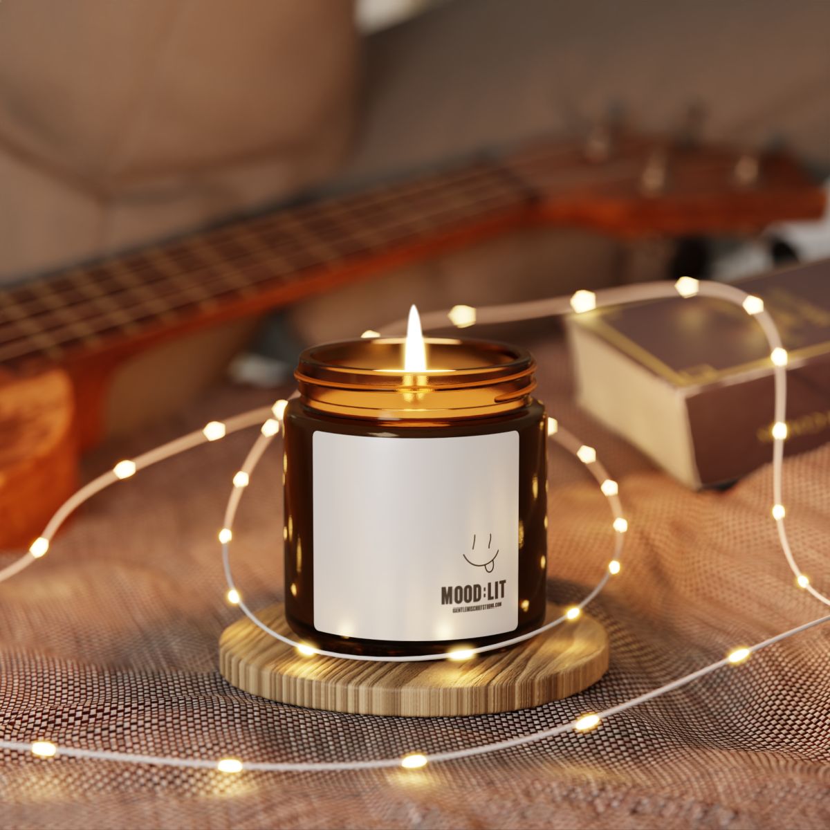 Hand-drawn Smiley Face Mood Lift Soy Candle — Amber Jar Scented Candle (Calming Aromas)